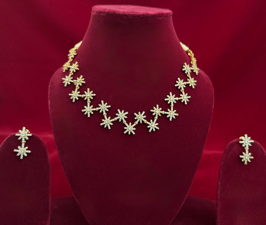 Gold Starburst CZ Necklace Set for Women, Luxury Statement Diamond Look Jewelry, Party Wear Wedding Necklace, Elegant Bridal Jewelry Gift