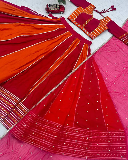 Navratri Lehenga Choli for Women, Pink Orange Cotton Garba Chaniya Choli, Mirror Work Dandiya Outfit, Indian Wedding Festive Lehenga Set