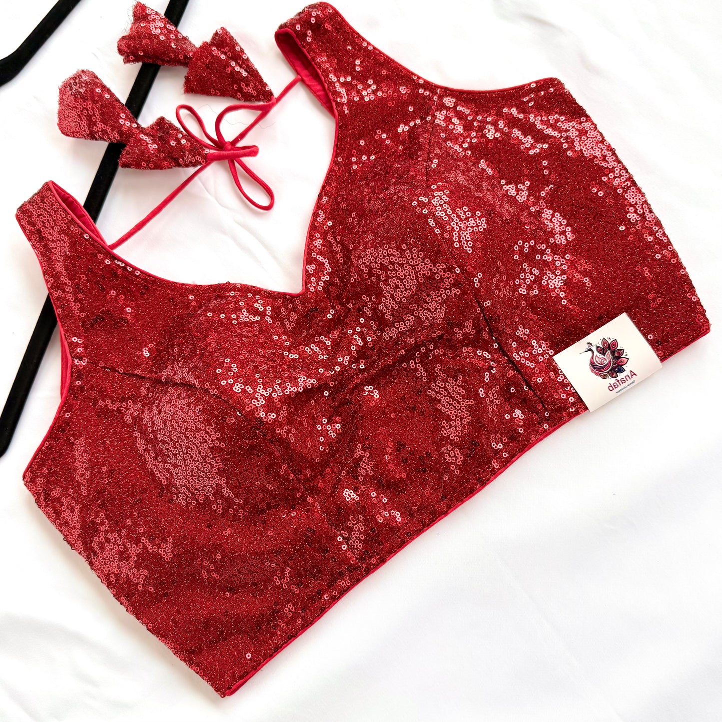 Red Sequin Saree Blouse, Readymade Sleeveless Blouse, Padded Party Wear Blouse, Sparkly Indian Blouse, Wedding Blouse, Crop top