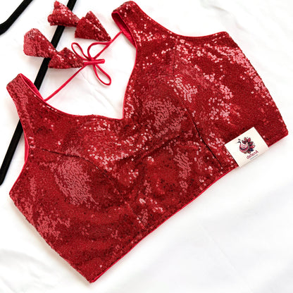 Red Sequin Saree Blouse, Readymade Sleeveless Blouse, Padded Party Wear Blouse, Sparkly Indian Blouse, Wedding Blouse, Crop top