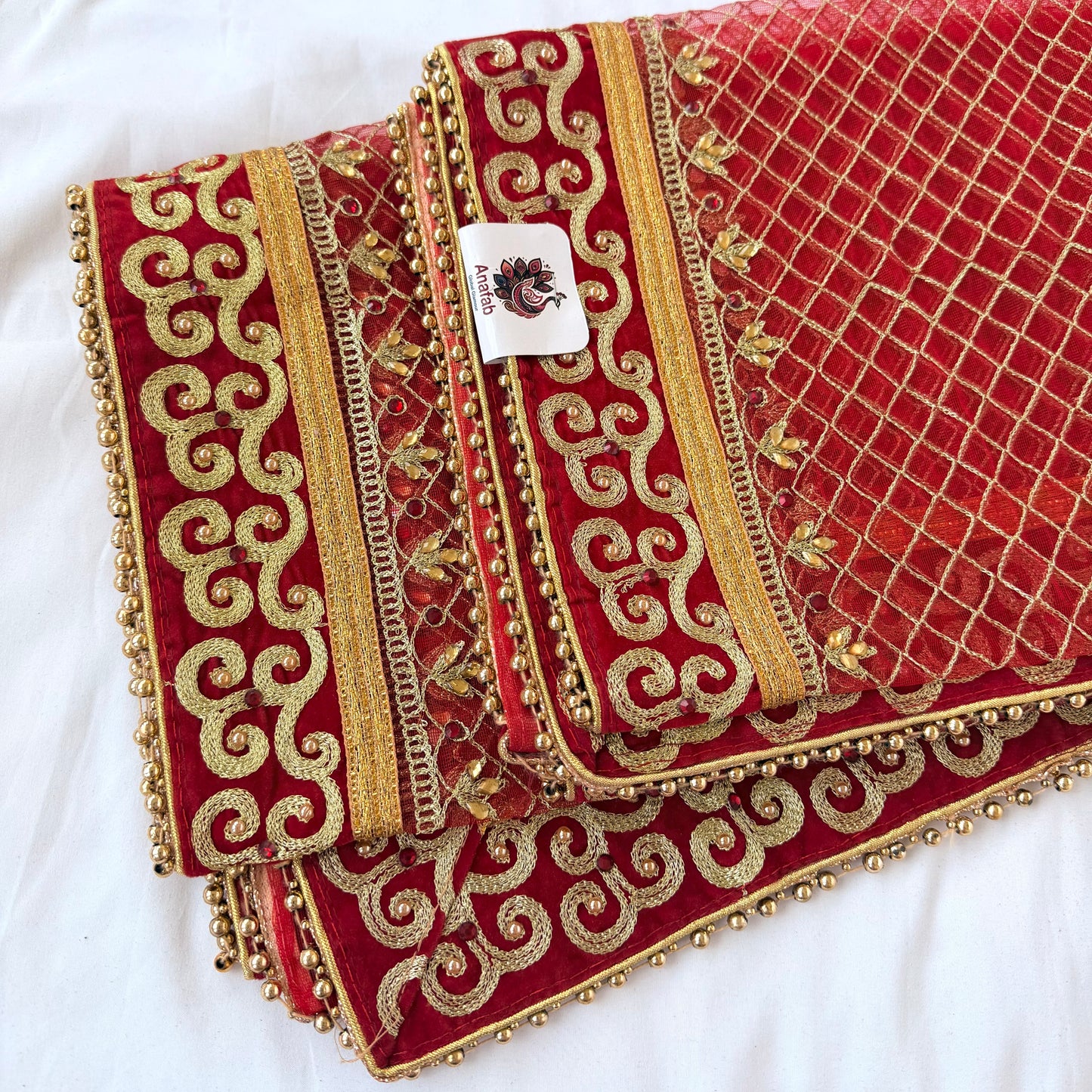 Red Bridal Net Dupatta with Heavy Zari Border | Indian Dulhan Chunni | Wedding Lehenga Dupatta | Embroidered Bridal Veil | Bride Odhani