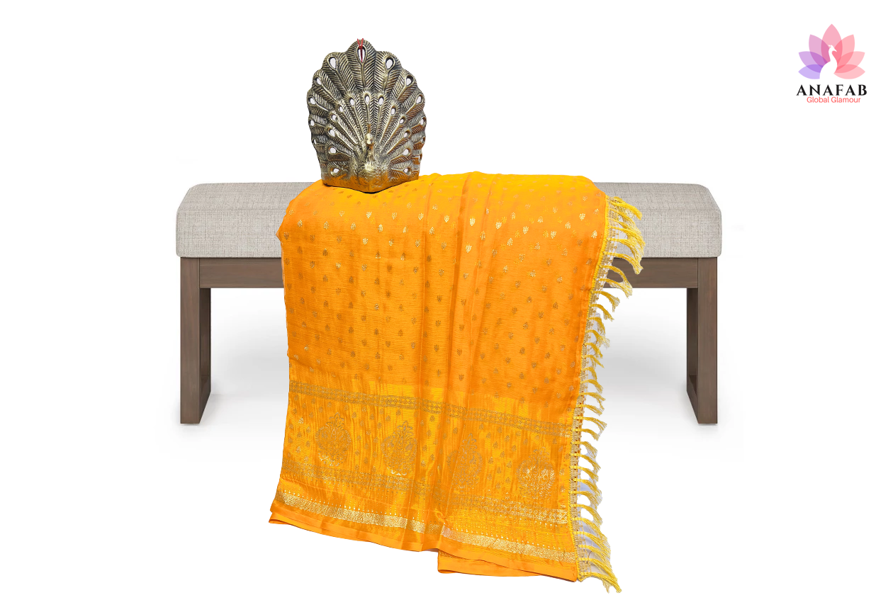 Yellow Color New foil work fancy fabric saree