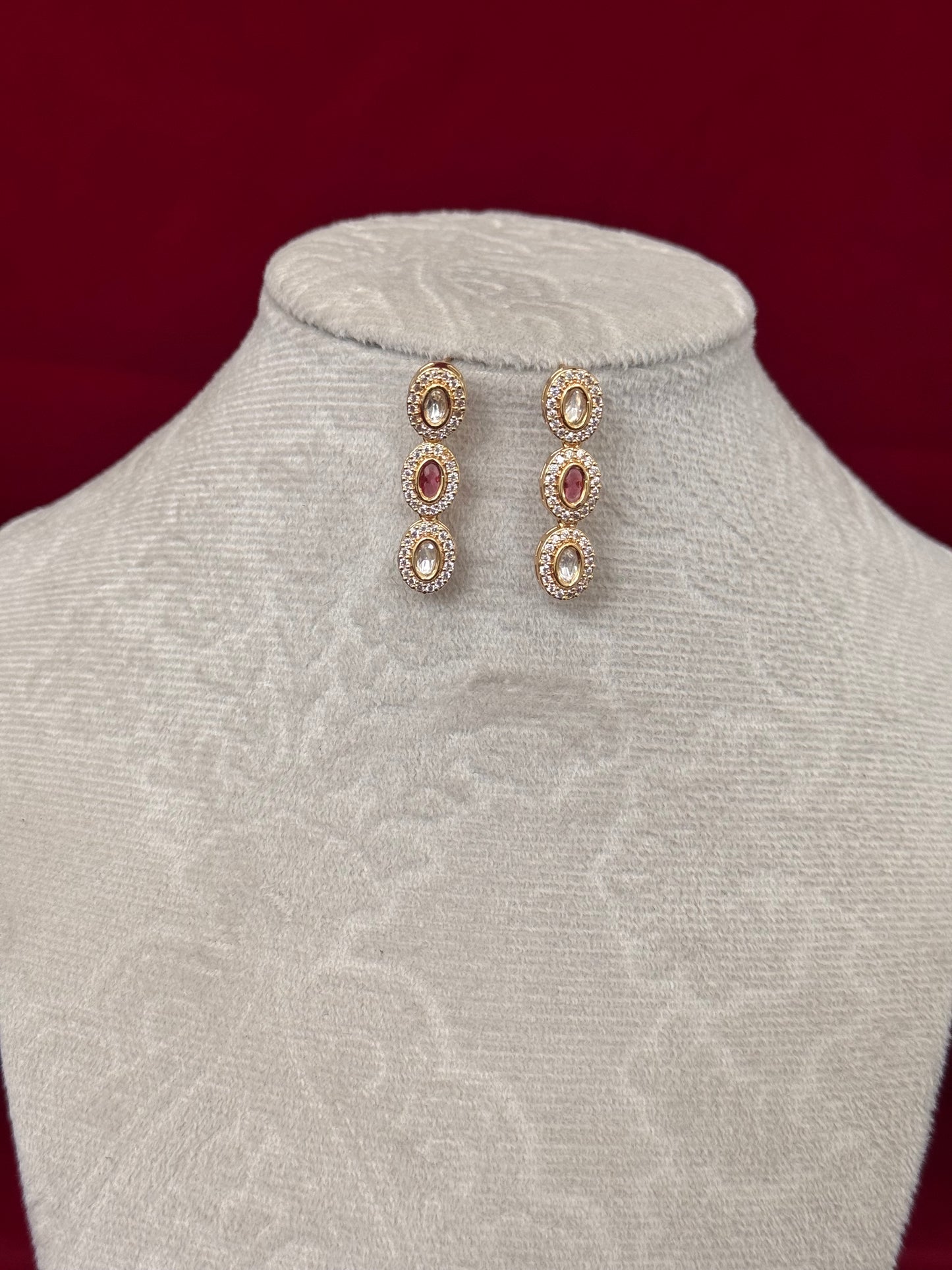 Ruby Oval Necklace Set Gold | Polki Style Long Necklace | Indian Wedding Jewelry Set | Bridal Necklace Earrings | Festive Party Wear Jewelry