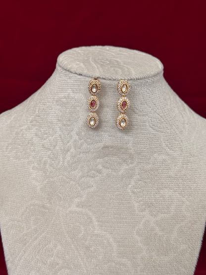 Ruby Oval Necklace Set Gold | Polki Style Long Necklace | Indian Wedding Jewelry Set | Bridal Necklace Earrings | Festive Party Wear Jewelry