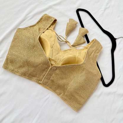 Gold Zari Sleeveless Saree Blouse, Shimmer Ready to Wear Indian Blouse, V Neck Padded Blouse, Party Wedding Blouse,lehenga top