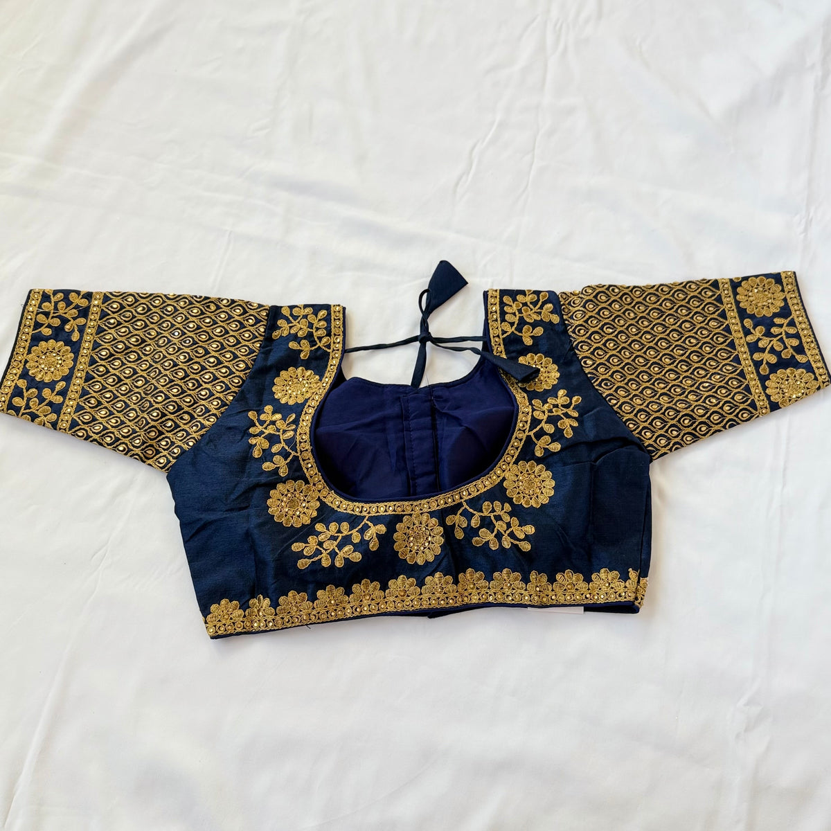 Navy Blue Jacquard Saree Blouse with Gold Embroidery, Designer Indian Blouse, Readymade Silk Blouse, Wedding Festive Blouse, Lehenga blouse