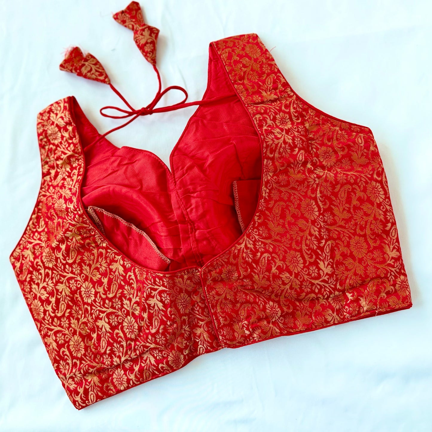 Red Gold Brocade Blouse, Designer Blouse, Readymade Indian Blouse, Padded Sleeveless Blouse, Wedding Festive Blouse, Crop top, lehenga blous