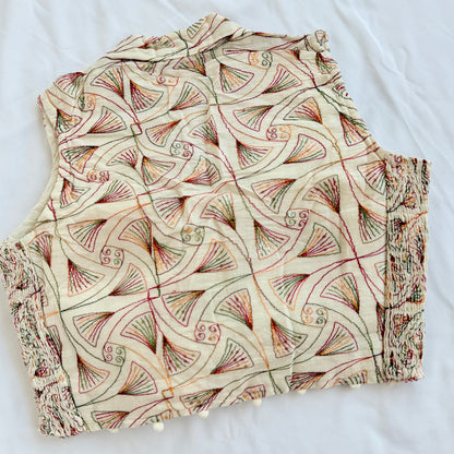 Khadi Cotton Embroidered Blouse,  Multicolor Thread & Sequin Work Stretchable Saree Blouse, Collar Neck Front Open Indian Blouse, Crop top