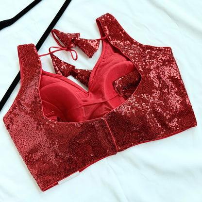Red Sequin Saree Blouse, Readymade Sleeveless Blouse, Padded Party Wear Blouse, Sparkly Indian Blouse, Wedding Blouse, Crop top