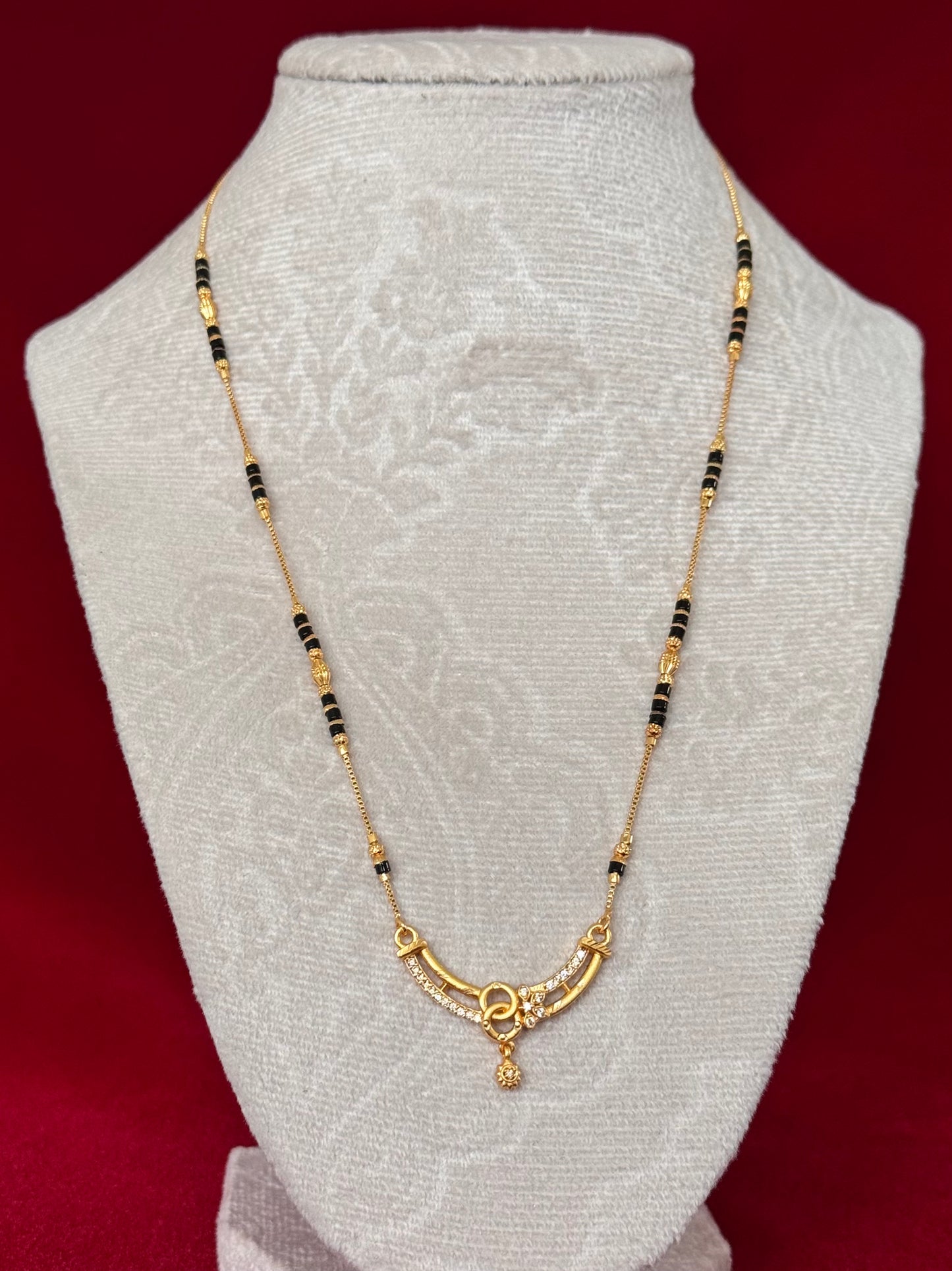 Daily Wear Mangalsutra Necklace for Women, Black Bead Gold Tone Mangalsutra, Minimal CZ Pendant Mangalsutra, Traditional Indian Jewelry Gift