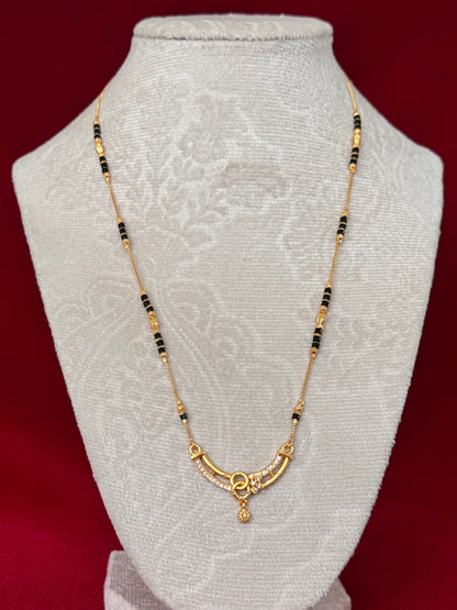 Daily Wear Mangalsutra Necklace for Women, Black Bead Gold Tone Mangalsutra, Minimal CZ Pendant Mangalsutra, Traditional Indian Jewelry Gift