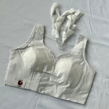 Off  White Readymade Saree Blouse Taffeta Fabric Padded Designer Blouse with Latkan Dori & Sleeves | Wedding Party Ethnic Wear Blouse