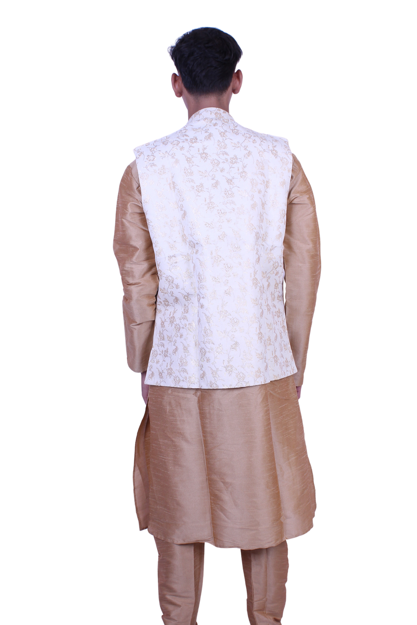 Men’s Beige Silk Kurta Pajama with White Embroidered Nehru Jacket | Indian Wedding Outfit | Festival & Party Wear, Ethnic wear, Men’s Kurta