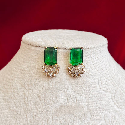 Emerald Green CZ Necklace Set, Indian Bridal Choker Jewelry, Gold Tone Statement Necklace with Earrings, Wedding Party Wear Set for Women