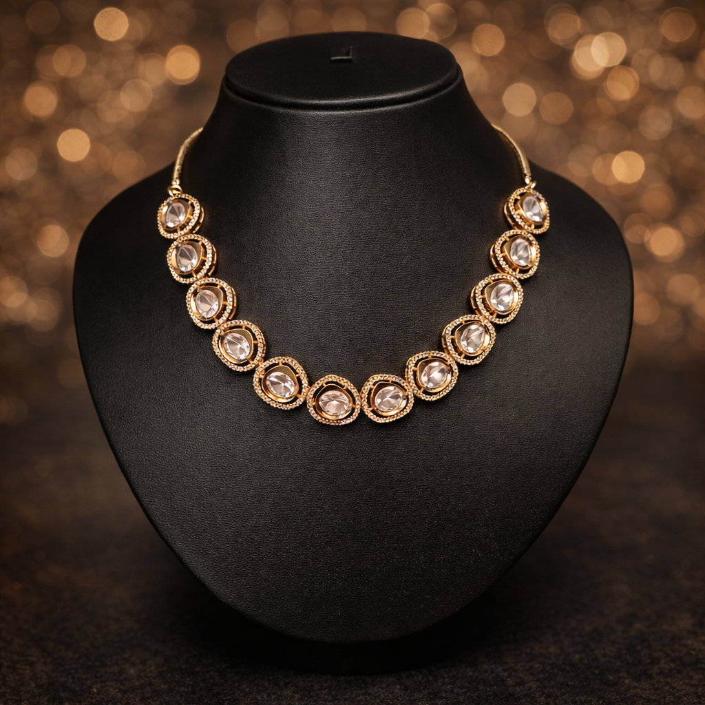 Polki Style Gold Tone Necklace Set with Matching Earrings – Party & Festive Jewelry, necklace set, jewelry for women, gift for women