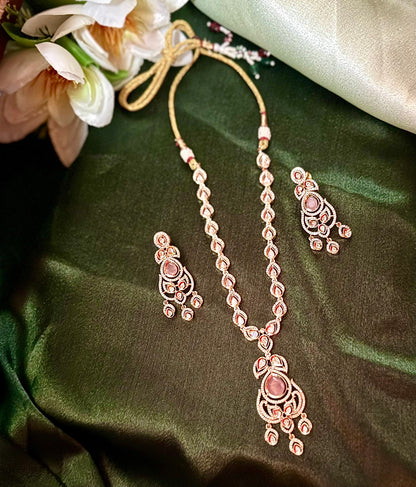 Elegant Kundan Necklace with pink Pendant and Earrings | Party & Bridal Jewelry, ad jewelry, designer necklace, stone jewelry