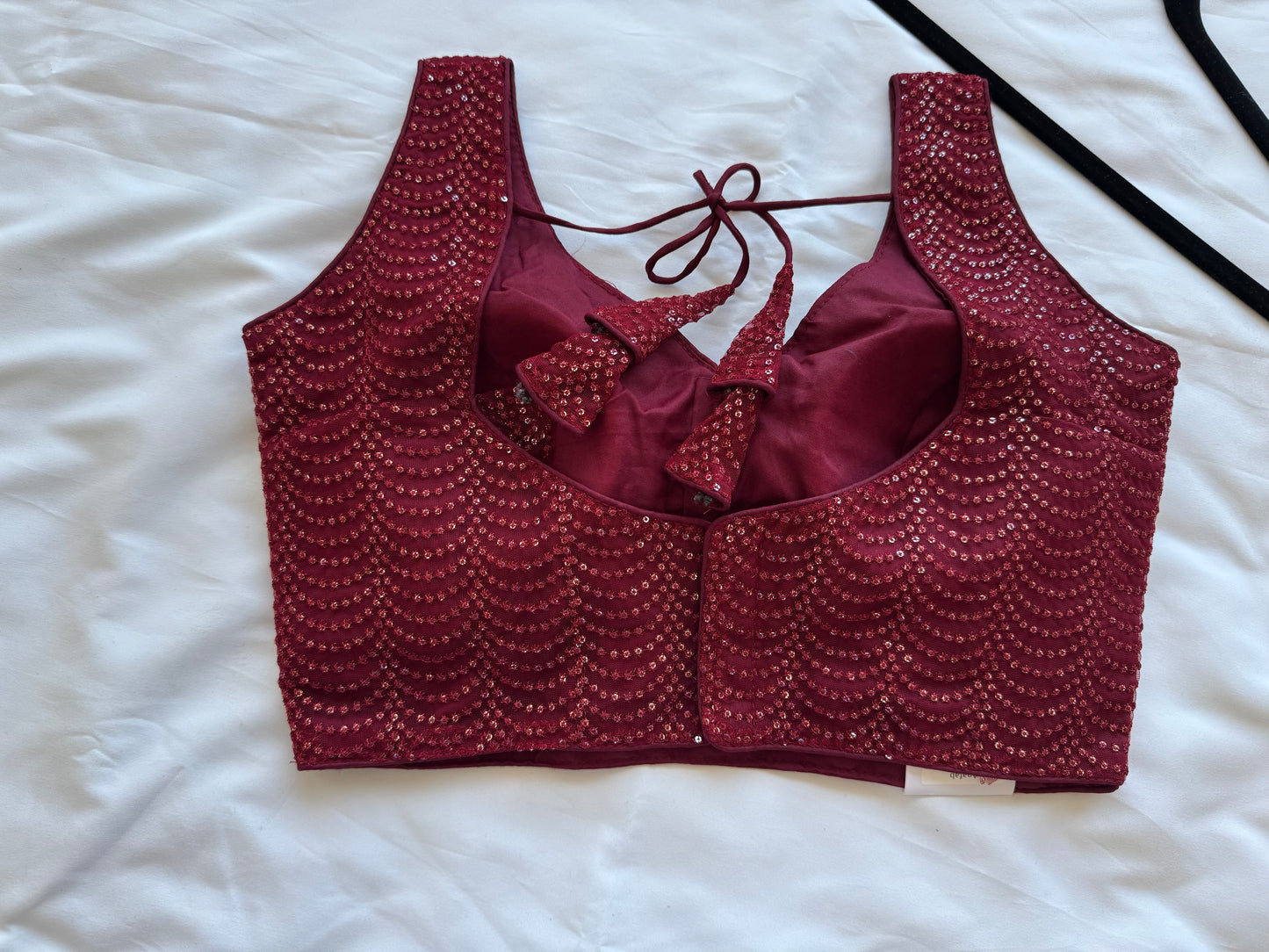 Maroon Sequin Designer Blouse | Readymade Party Wear Saree Blouse | Padded Bridal Blouse with Tie Back | Size 38–42 Adjustable