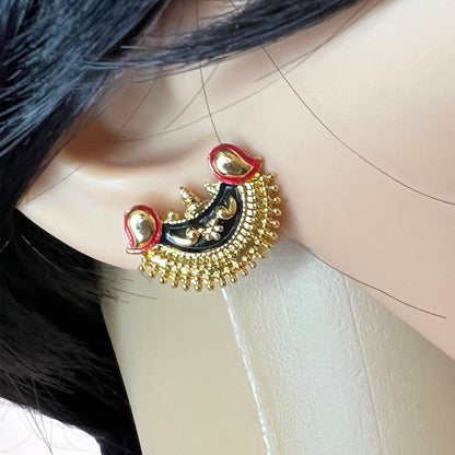 Chandrakor Mangalsutra Set with Earrings | Maharashtrian Black Bead Mangalsutra | Traditional Crescent Pendant Necklace | Indian Bridal Jewelry