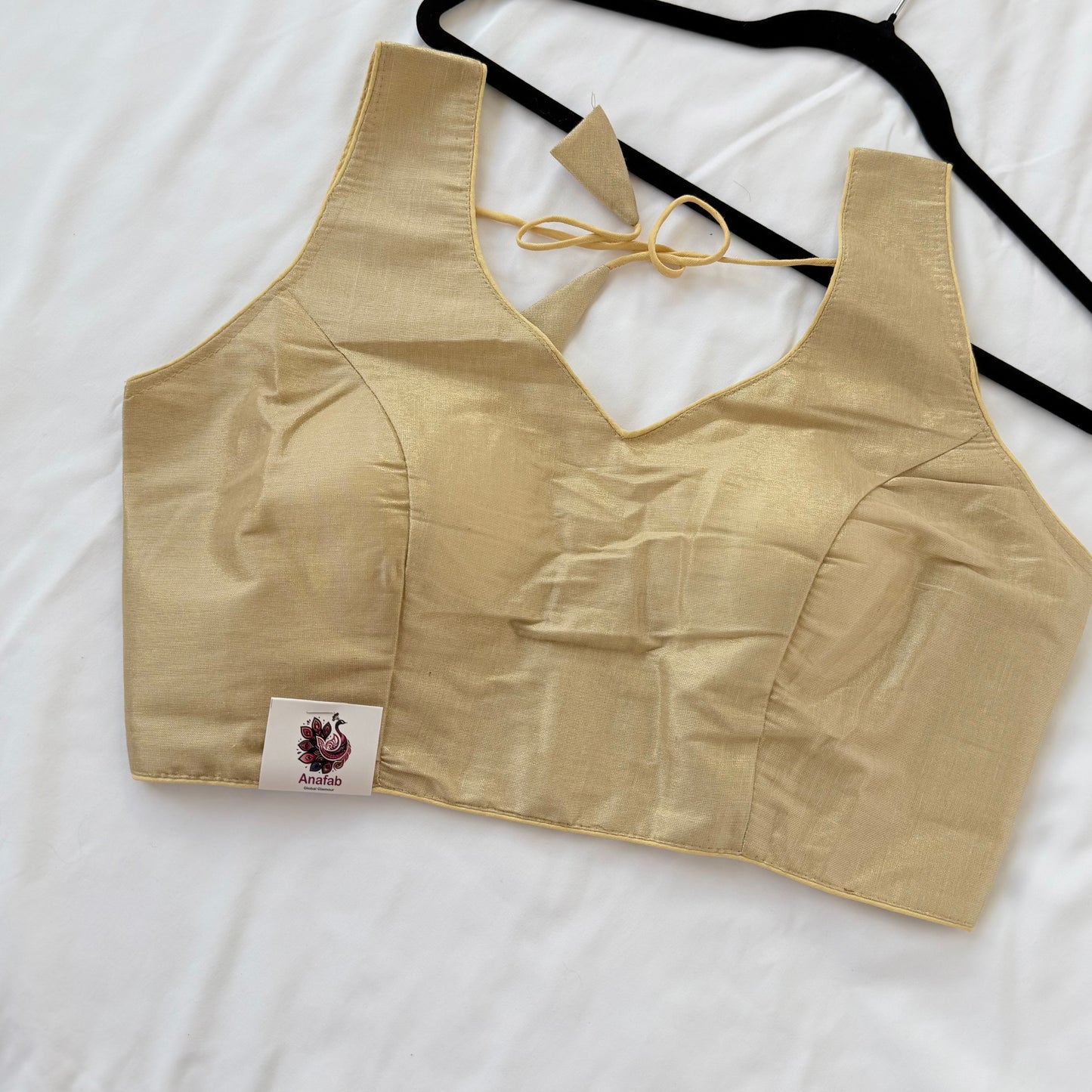 Light Gold Tissue Silk Saree Blouse, Ready to Wear Golden Blouse, Padded V Neck Blouse, Indian Saree Blouse, Festive Wedding Blouse , Crop t