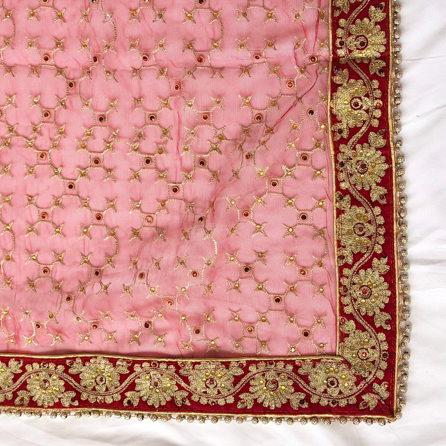 Red Bridal Net Dupatta for Lehenga | Heavy Embroidered Dulhan Dupatta | Indian Wedding Chunni | Bridal Veil with Gold Border | Bride Dupatta
