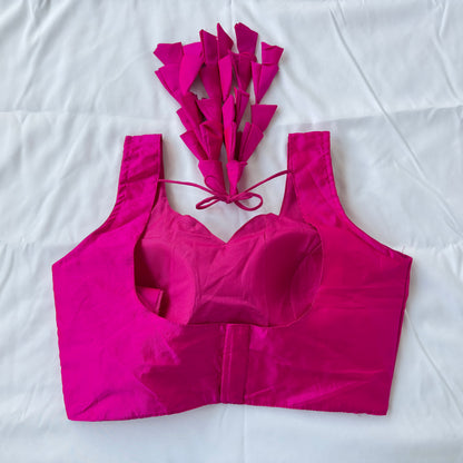 Rani Pink Taffeta Silk Sleeveless Blouse, Ready to Wear Saree Blouse, Size 38-42, Designer Latkan Dori Blouse, Indian Wedding Blouse