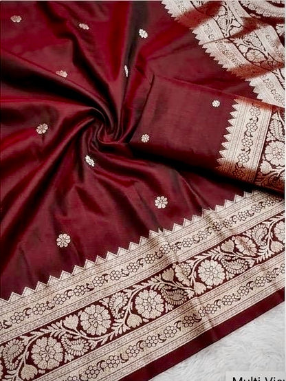 Burnt Maroon Soft Silk Saree,Maharashtrian Zari Butti Saree, Traditional Saree, Festive Wedding Wear Saree, Rich Pallu Sari, Gift for Women