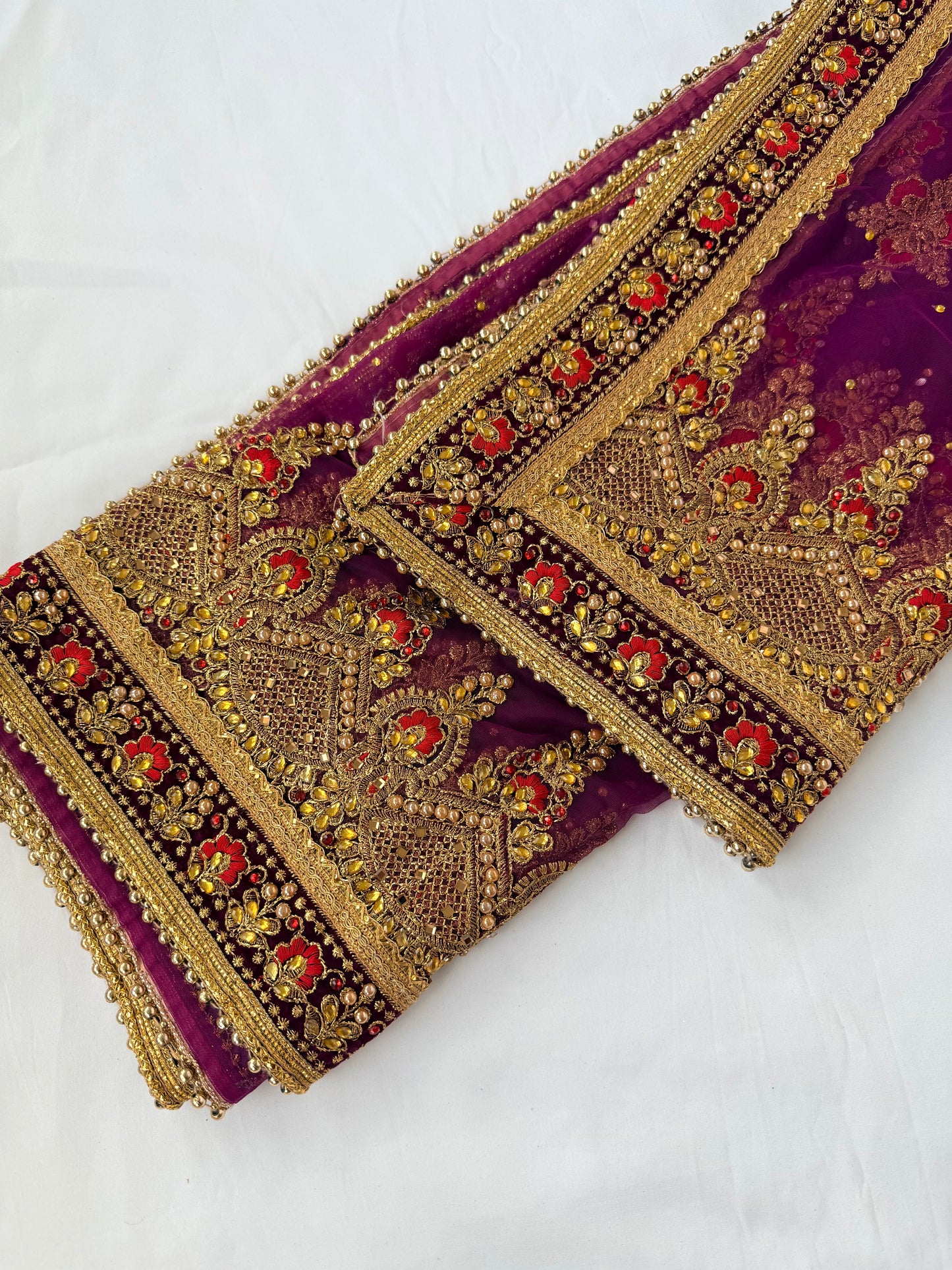 Purple Bridal Net Dupatta, Heavy Zardozi Wedding Dupatta, Dulhan Chunni, Designer Bridal Veil, Indian Wedding Lehenga Dupatta