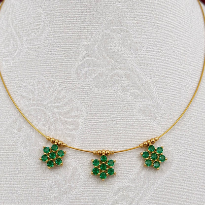 Emerald Green CZ Floral Necklace | Minimal Gold Invisible Chain Pendant | Delicate Everyday Jewelry | Bridesmaid Gift | Lightweight Indian N