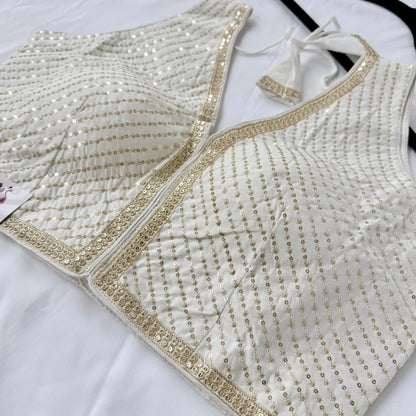 Off white Saree Blouse, V Neck Zari Embroidered Blouse, Sleeveless Ready to Wear Indian Blouse, Wedding Festive Blouse,