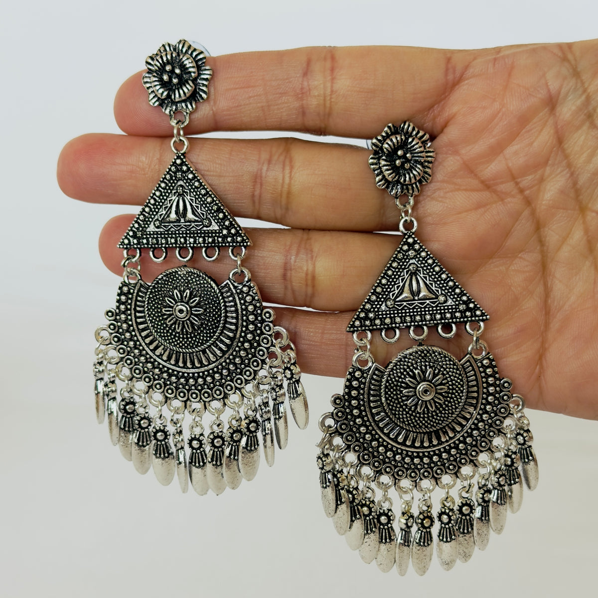 Oxidized Silver Afghani Earrings, Long Tribal Chandbali Earrings, Boho Statement Earrings, Indian Ethnic Jewelry, Silver Dangle Earrings