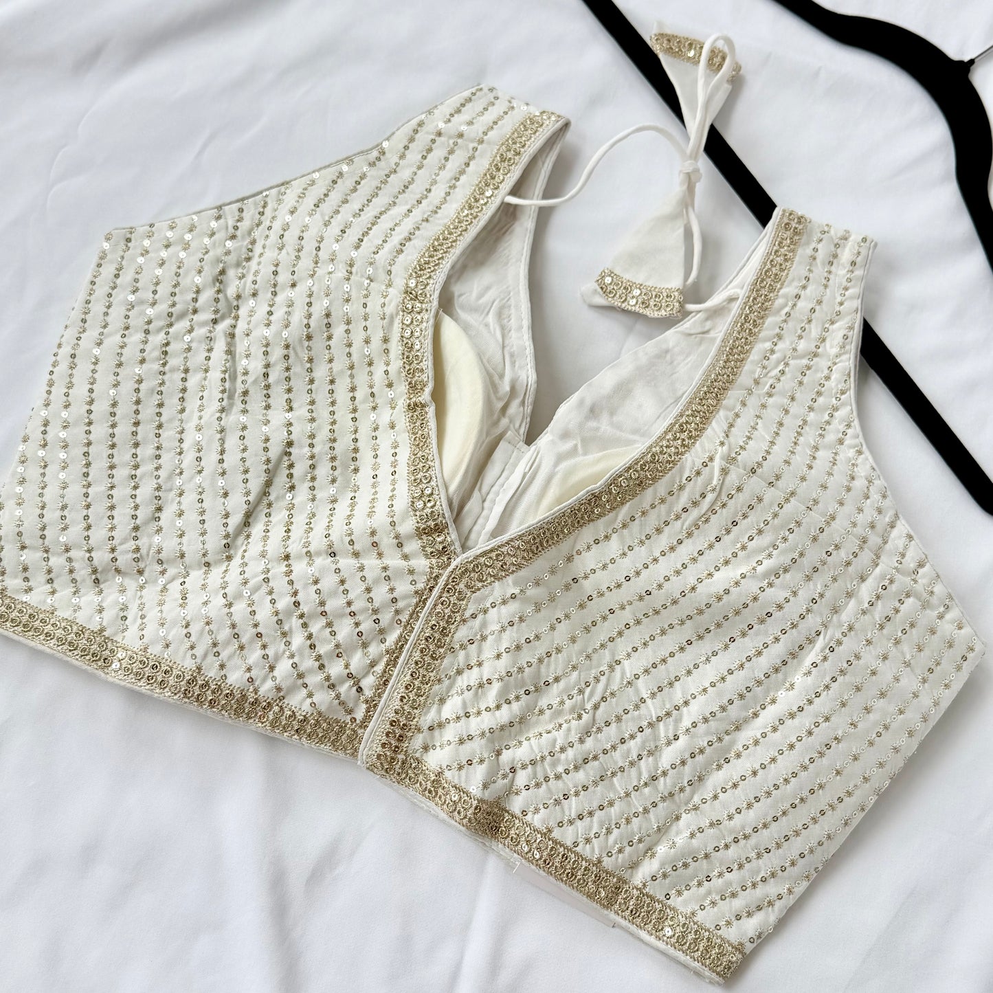 Off white Saree Blouse, V Neck Zari Embroidered Blouse, Sleeveless Ready to Wear Indian Blouse, Wedding Festive Blouse,