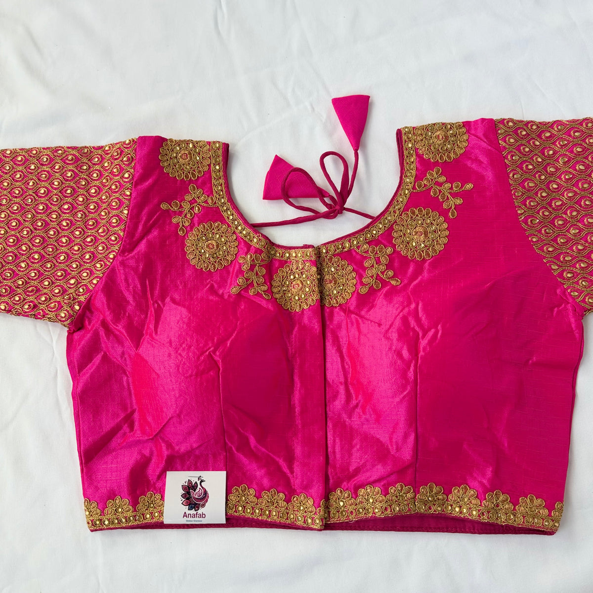 Rani Pink Jacquard Saree Blouse with Gold Embroidery, Designer Indian Blouse, Readymade Silk Blouse, Wedding Festive Blouse, Lehenga blouse