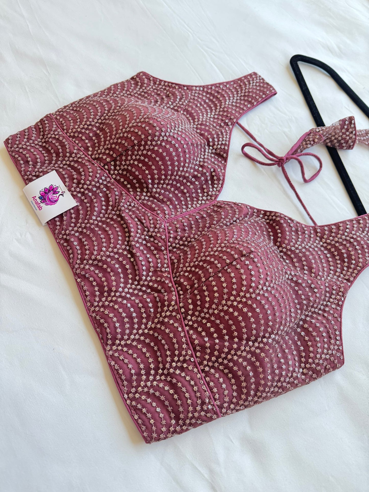 Elegant Dark Mauve Sequin Designer Blouse | Luxury Readymade Saree Blouse | Padded | Wedding, Festive & Party Wear | Crop top | Lehenga top