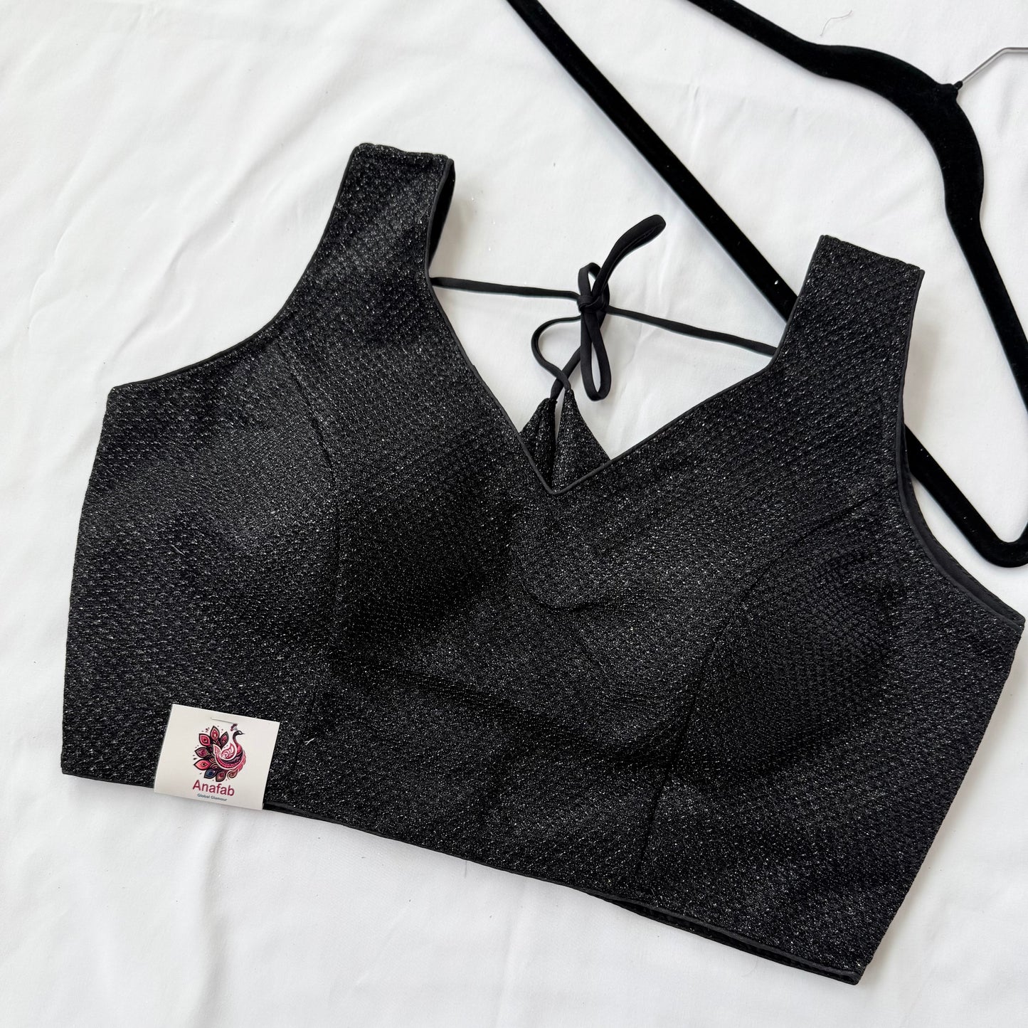 Black with silver Zari Sleeveless Saree Blouse, Shimmer Ready to Wear Indian Blouse, V Neck Padded Blouse, Party Wedding Blouse,lehenga top