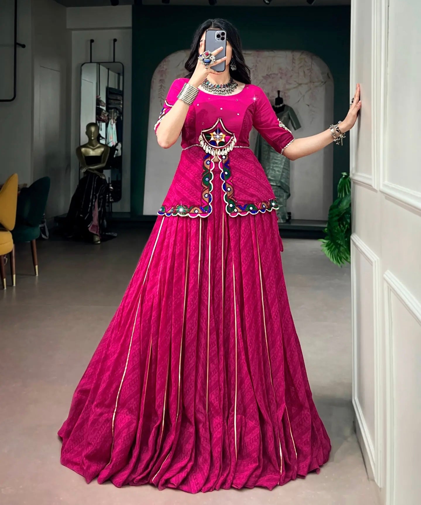 Navratri Lehenga Choli for Women, Pink Garba Chaniya Choli, Gamthi Mirror Work Blouse, Georgette Lehenga, Dandiya Indian Festival Outfit