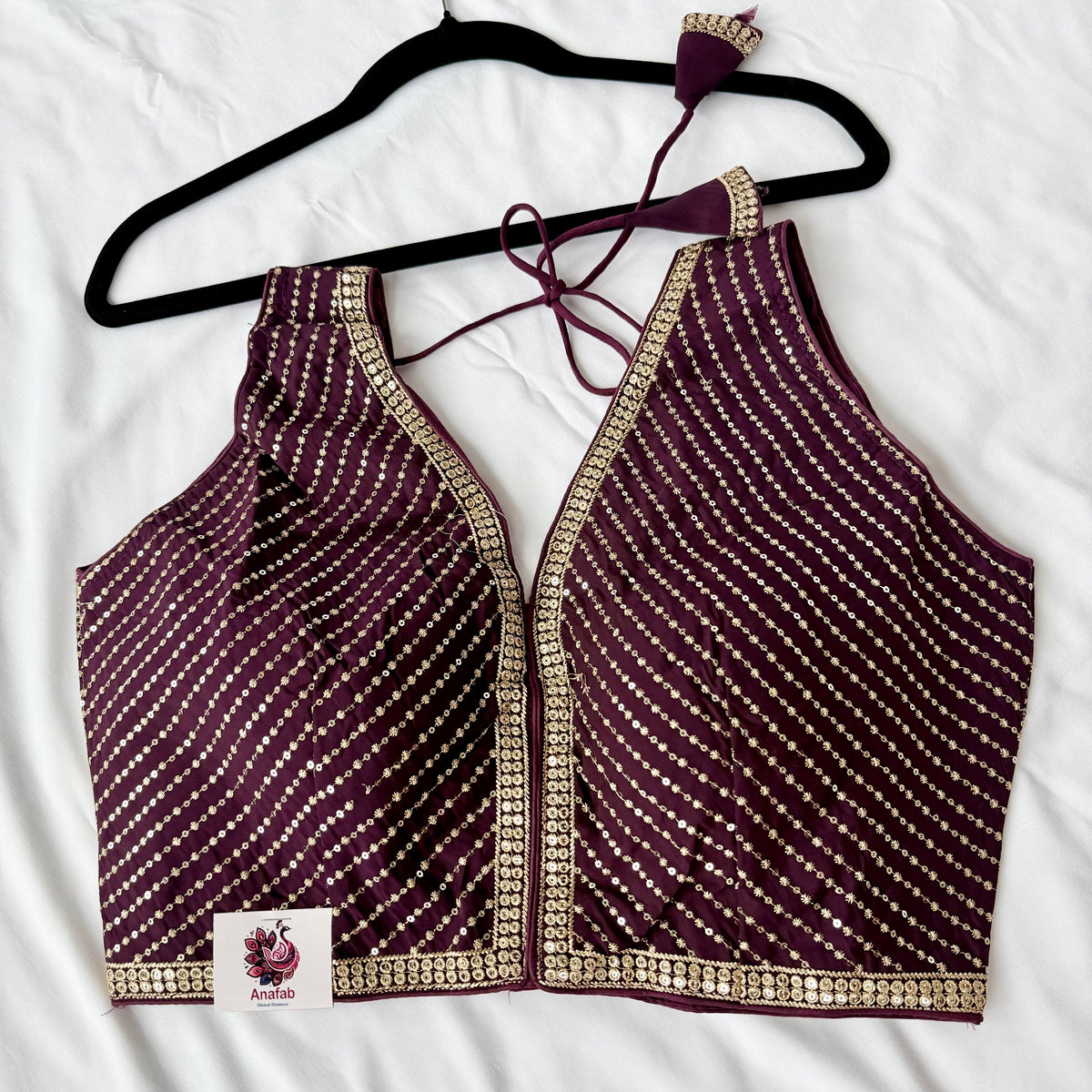 Wine Purple Saree Blouse, V Neck Zari Embroidered Blouse, Sleeveless Ready to Wear Indian Blouse, Wedding Festive Blouse, Crop top, lehenga
