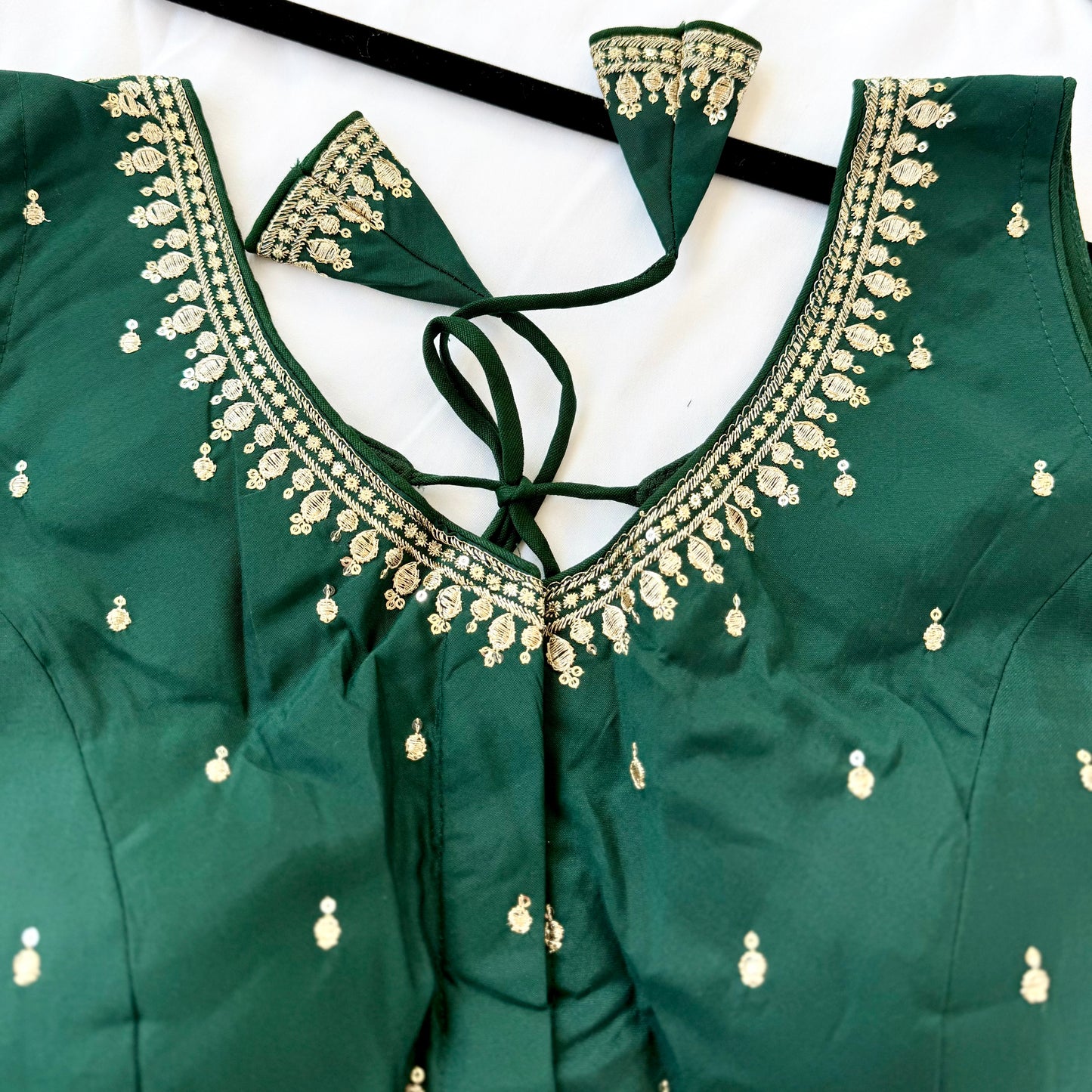 Green Jacquard Saree Blouse, Gold Embroidered Designer Blouse, Deep Back Neck Blouse with Latkan, Ready to Wear Indian Blouse, Crop top