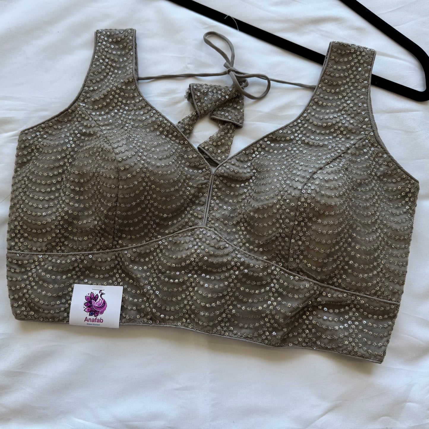 Designer Grey Sleeveless Blouse with Heavy Sequin Work, Lehenga Blouse, Crop top, Readymade Blouse, Wedding Blouse, Partywear blouse