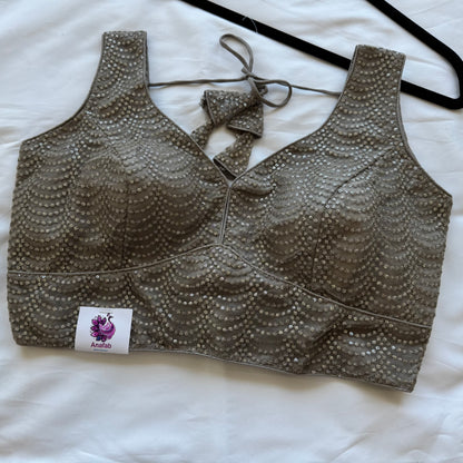 Designer Grey Sleeveless Blouse with Heavy Sequin Work, Lehenga Blouse, Crop top, Readymade Blouse, Wedding Blouse, Partywear blouse