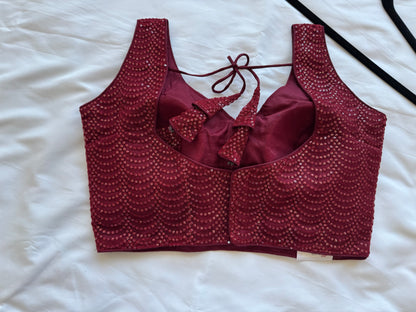Designer Maroon Sleeveless Blouse with Heavy Sequin Work, Fancy blouse for Lehenga, Sarees, party wear Blouse, Top
