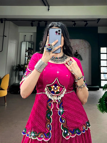 Navratri Lehenga Choli for Women, Pink Garba Chaniya Choli, Gamthi Mirror Work Blouse, Georgette Lehenga, Dandiya Indian Festival Outfit