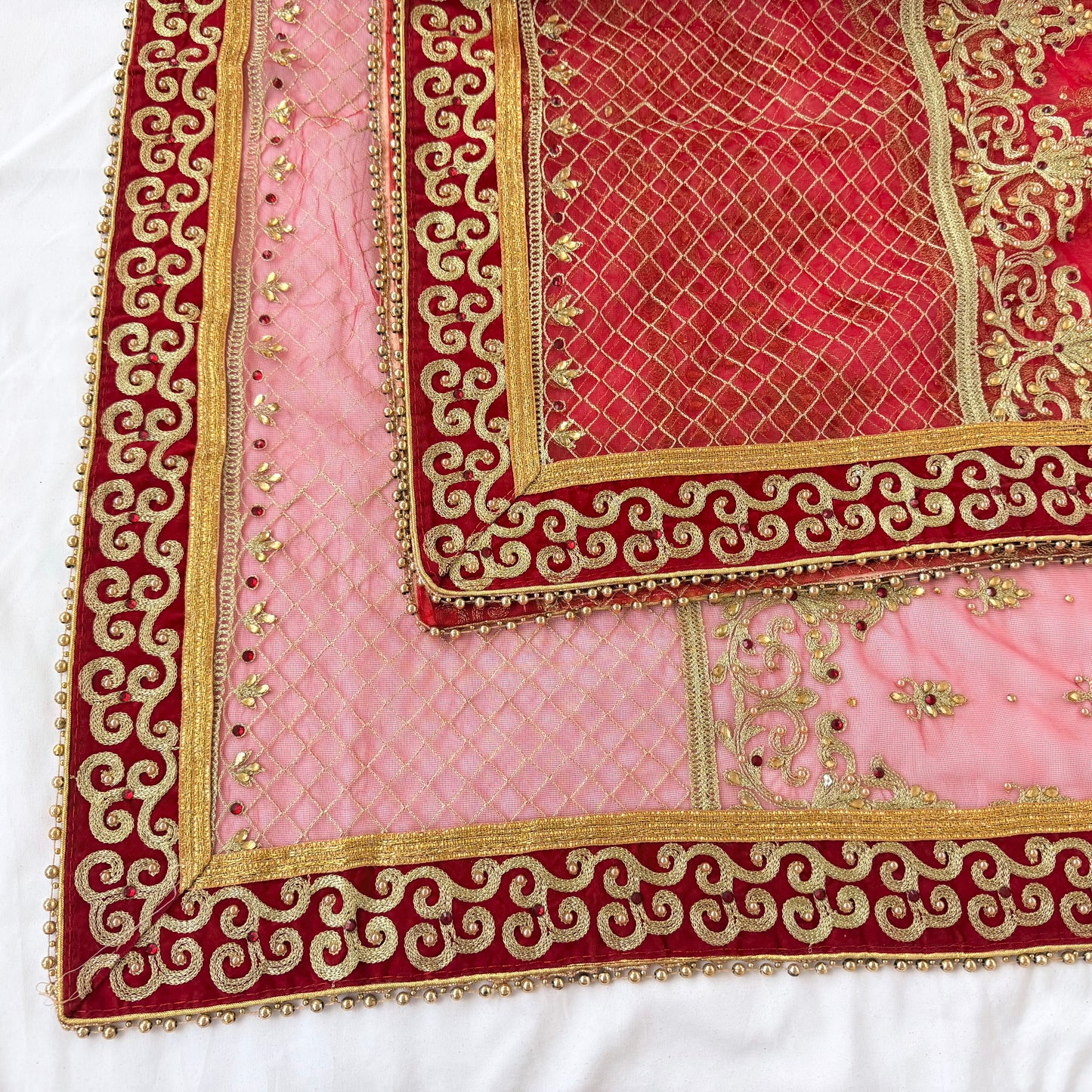 Red Bridal Net Dupatta with Heavy Zari Border | Indian Dulhan Chunni | Wedding Lehenga Dupatta | Embroidered Bridal Veil | Bride Odhani