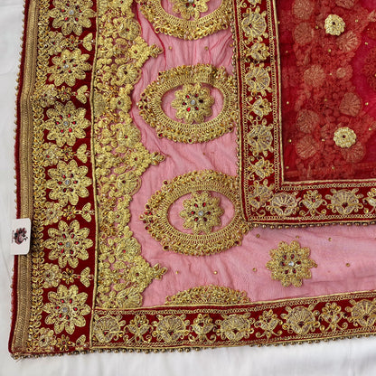 Bridal Red Net Dupatta with Heavy Zardozi Embroidery, Wedding Chunni, Dulhan Dupatta, Gold Lace Veil, Indian Bridal Dupatta