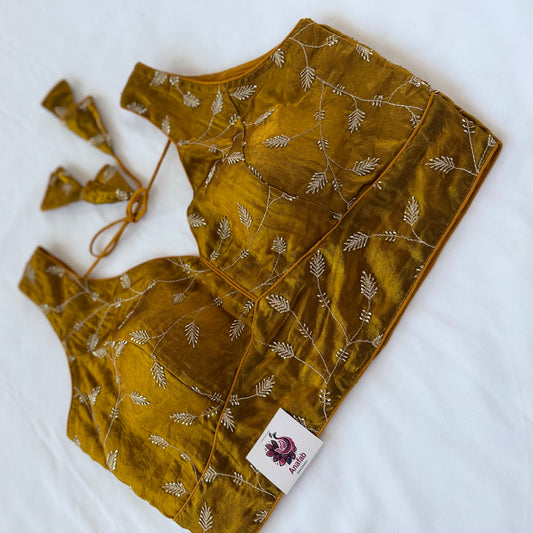 Mustard Gold Fendy Silk Blouse, Gold Sequin Butti Embroidery Saree Blouse, Readymade Indian Blouse, Padded Designer Blouse, lehenga blouse,