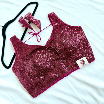 Magenta Pink Sequin Saree Blouse, Readymade Sleeveless Blouse, Padded Party Wear Blouse, Sparkly Indian Blouse, Wedding Blouse
