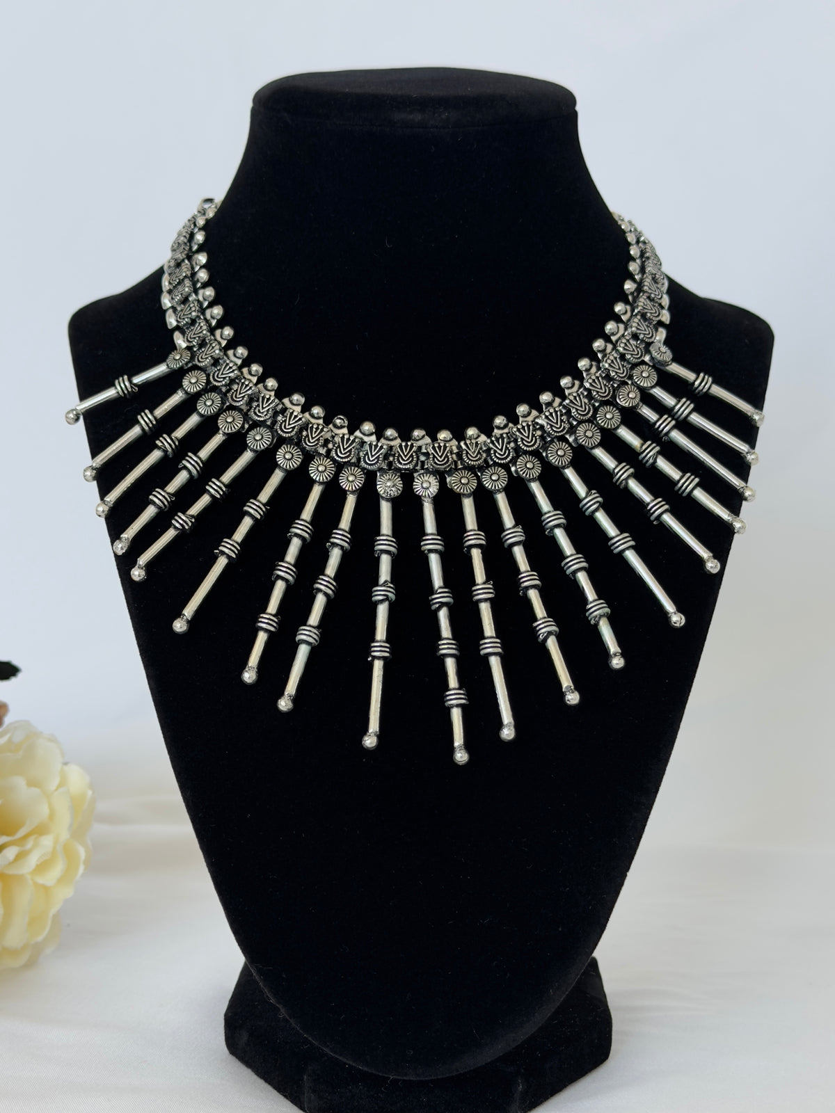 Oxidized Silver Statement Necklace, Tribal Indian Jewelry, Boho Long Stick Necklace, Navratri Garba Jewelry, Ethnic Festival Necklace