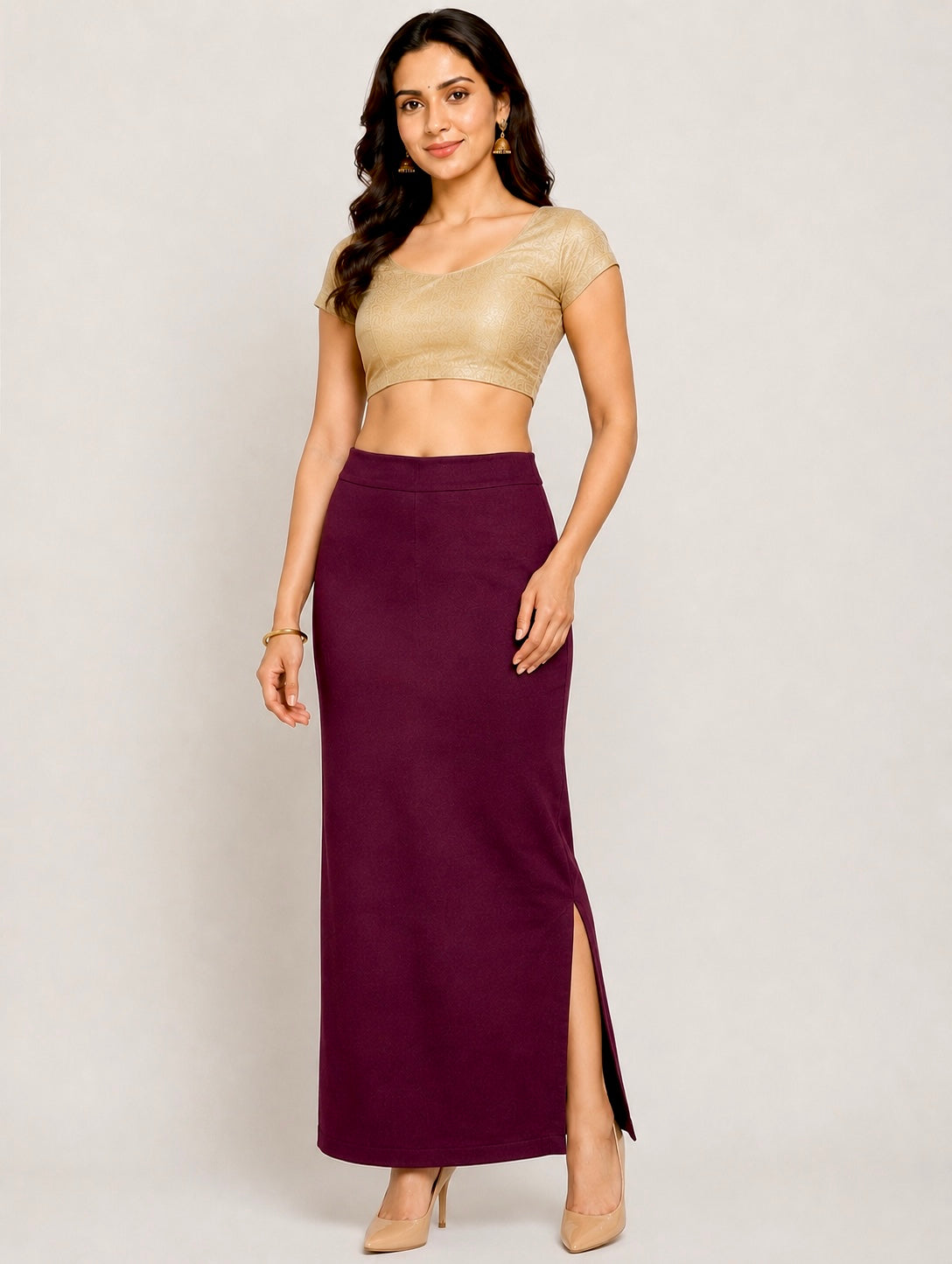 Wine Saree Shapewear Petticoat for Women | Saree Inner Skirt | Mermaid Fit Saree Underskirt | Side Slit Saree Shaper |Comfortable Saree wear