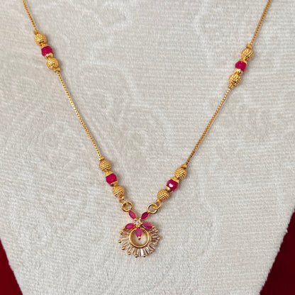 Minimal Ruby Pink Daily Wear Necklace for Women | Dainty Gold Tone Pendant Necklace | Indian Traditional Jewelry Gift | Party wear necklace