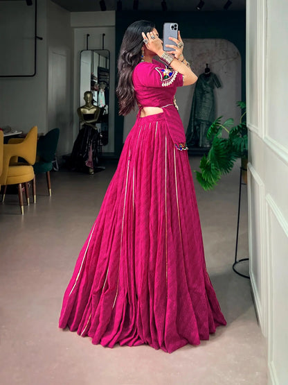 Navratri Lehenga Choli for Women, Pink Garba Chaniya Choli, Gamthi Mirror Work Blouse, Georgette Lehenga, Dandiya Indian Festival Outfit