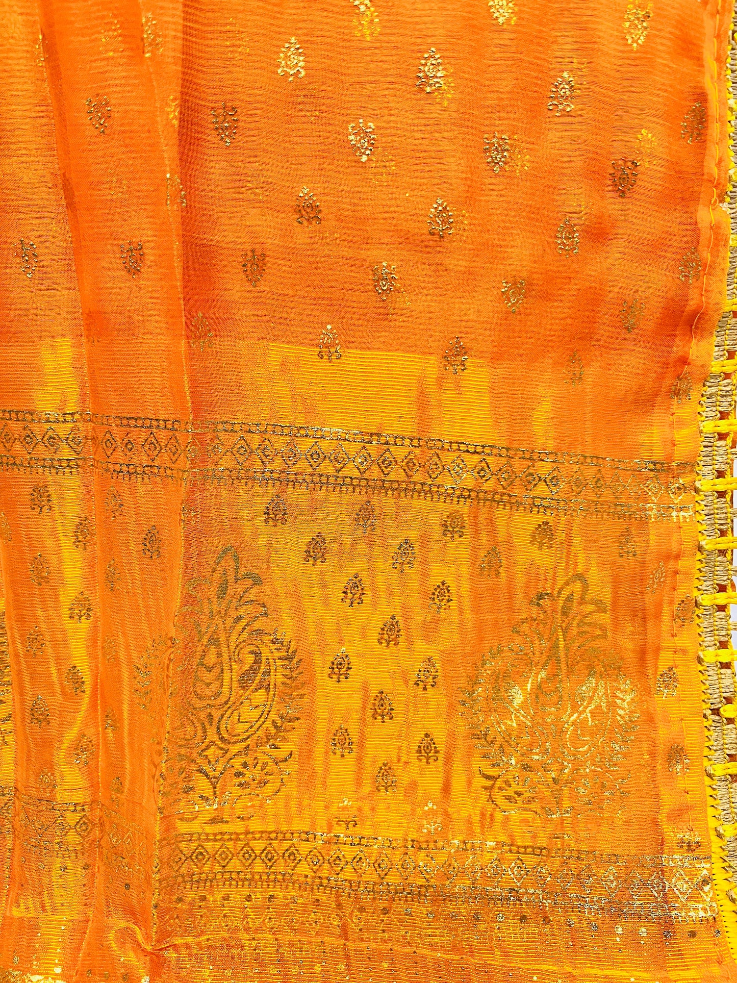 Yellow Color New foil work fancy fabric saree